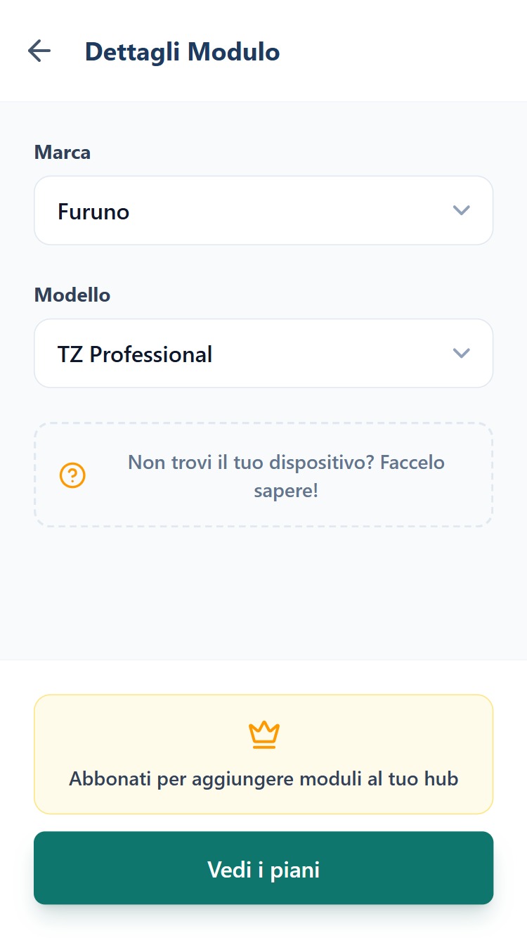 Dettagli modulo — selezione marca e modello specifico